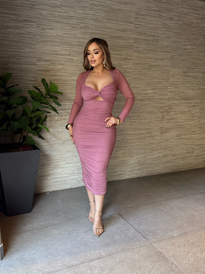 Ray Mesh Dress-(Mauve)