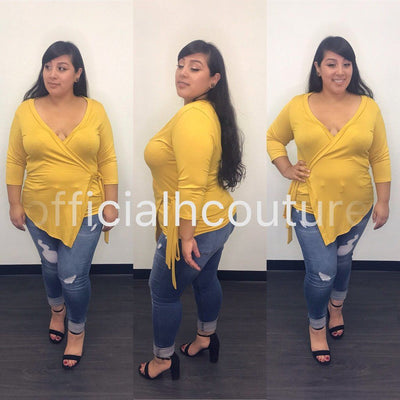 Issa Wrap Shirt-(Mustard) - Haute Couture