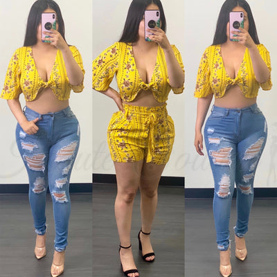 Everly Floral Top-(Mustard) - Haute Couture