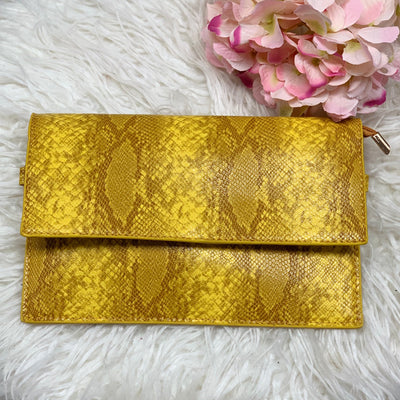 Snake Clutch-(Mustard) - Haute Couture